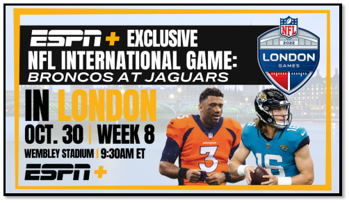 NFL Releases Matchups, Dates for Five International Games; ESPN Pushes  Forward With First Exclusive Game on ESPN+