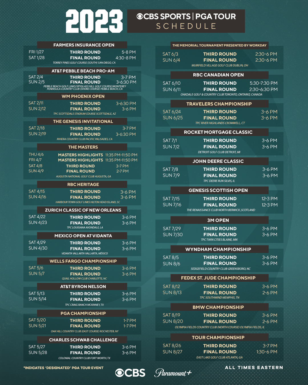 pga tour schedule 2013